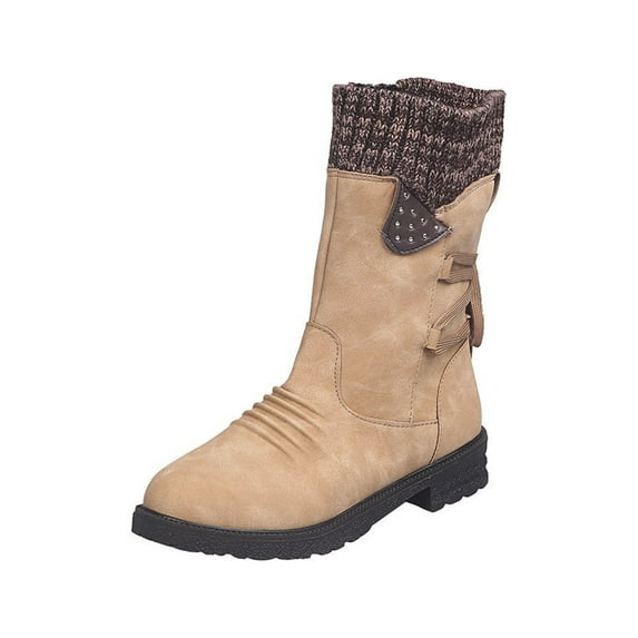 Audeban Womens Zipper Winter Warm Mid Calf Boots Casual Ladies Low Flat Heel Shoes Size
