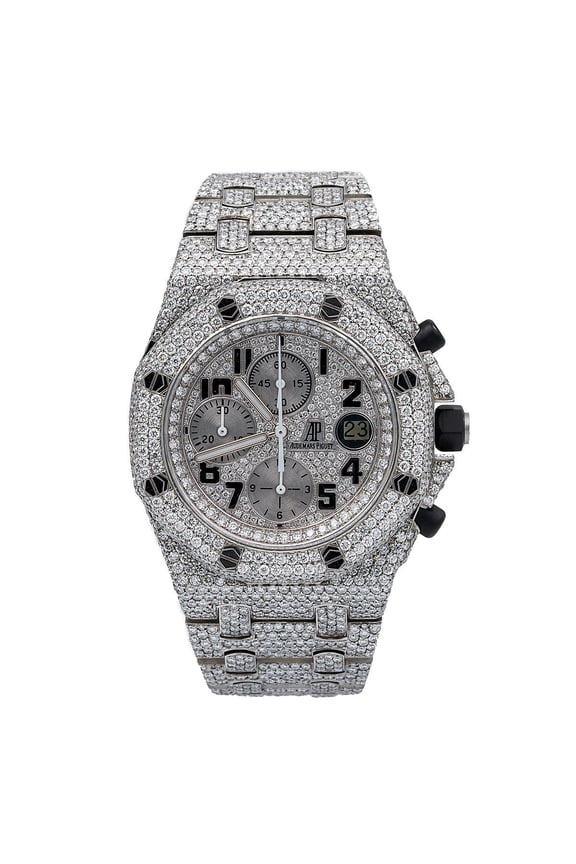 Pre-Owned Audemars Piguet Royal Oak Offshore 42MM 25721ST Diamond Paved Arabic Dial Custom Aftermarket Stainless Steel Bracelet 26.25ct