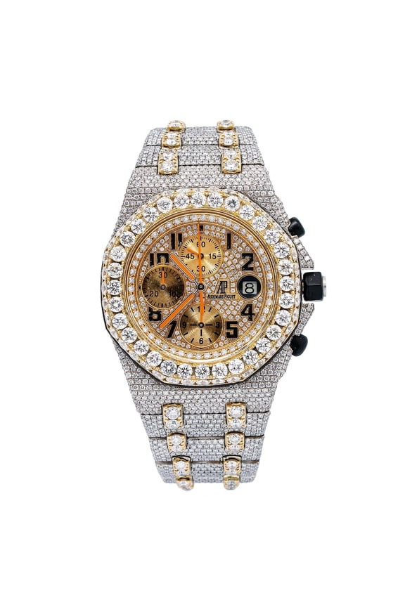 Pre-Owned Audemars Piguet Royal Oak Offshore Chronograph 42MM 26170ST Diamond Paved Arabic Dial Custom Aftermarket Two Tone Yellow Gold Bracelet 31.25ct