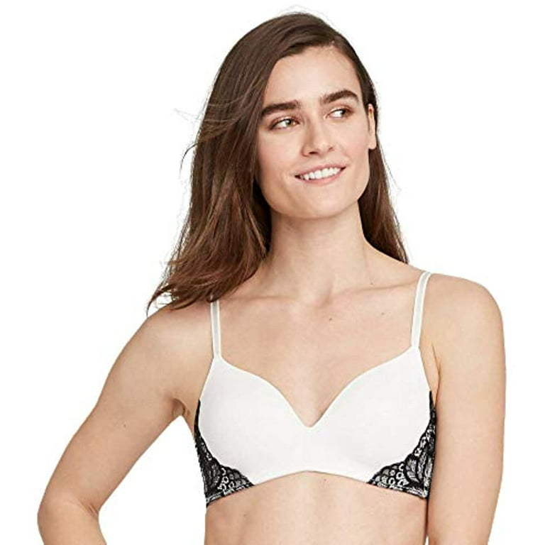 Auden Women's Bliss Lightly Lined Wirefree Bra with Lace Gesso White/Black  38D 