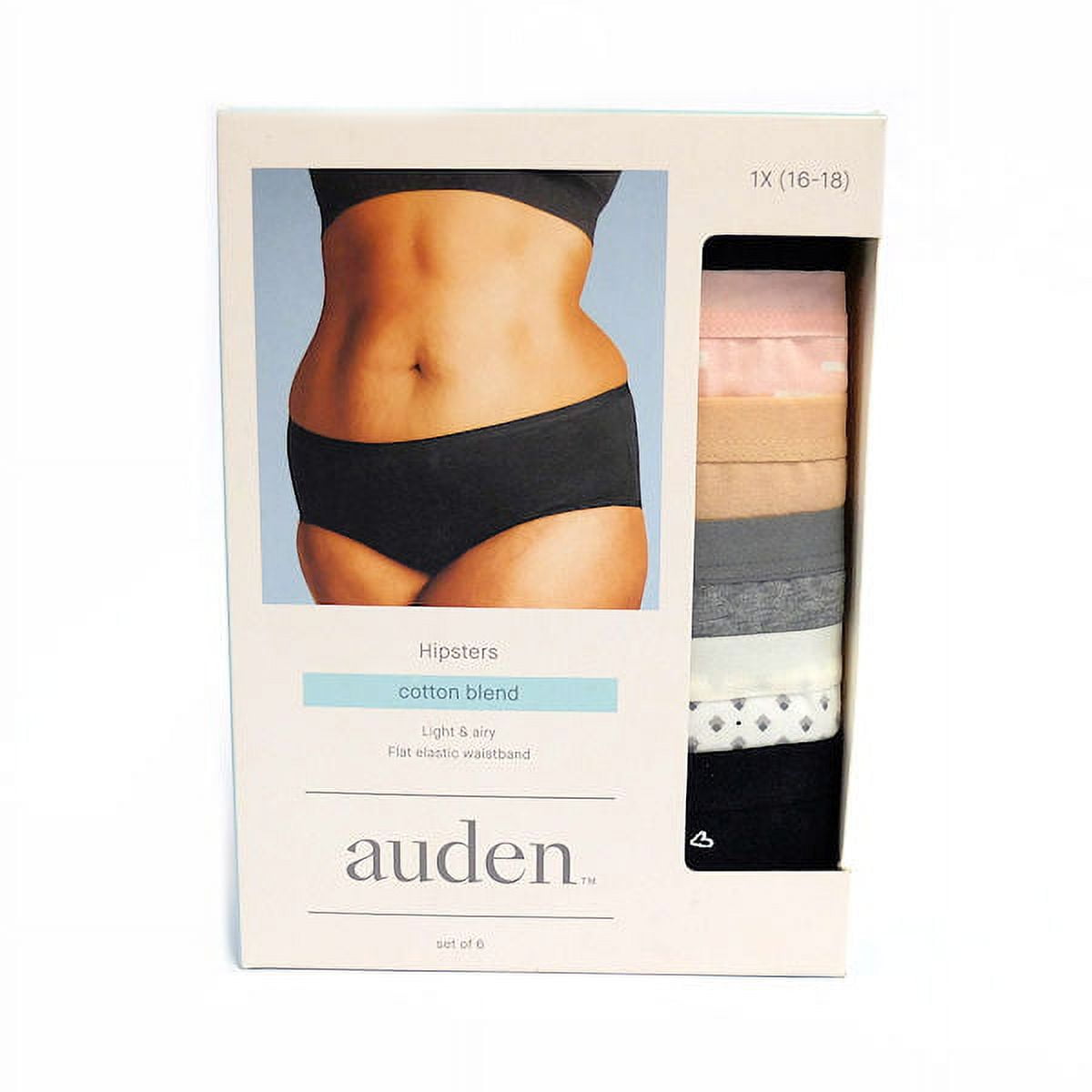 Auden Women's Plus Size Hipsters Cotton Blend, 1X (16-18) - 6-Pack 