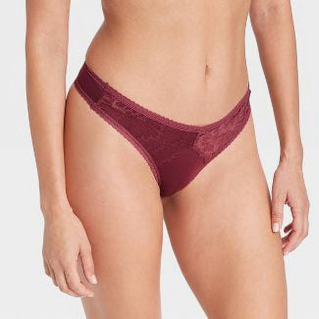 Auden Women's Smooth Floral Pull-On Low Rise Micro Lace Thong Deep Pink L,  NWT