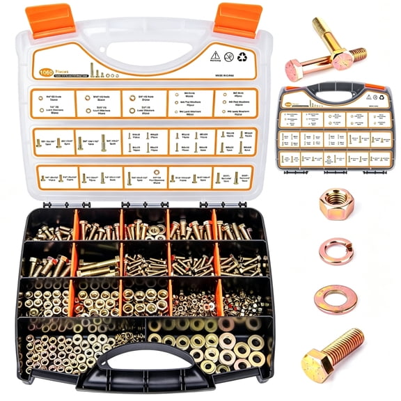 Audessy 1060pcs Bolts Nuts Assortment Kit 1/4-20 5/16-18 3/8-16 and M6 M5 M4, Heavy Duty Assorted Hex Bolts Washers Nuts Fasteners Set with Portable Box