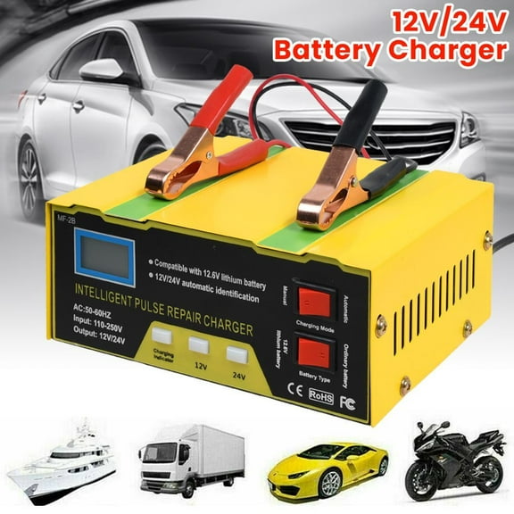 Audessy 12V 24V Car Battery Charger, Automatic Pulse Repair Battery Maintainer, Smart Trickle Charger for Automotive Car Truck Motorcycle RV