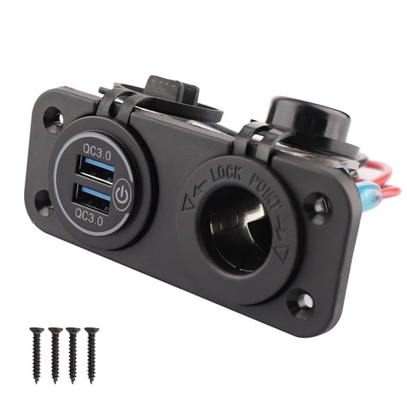 Audessy 12V USB Outlet Boat Accessories Marine Switch Panel Plug, Dual QC3.0 USB Ports Car Charger with Switch, Cigarette Lighter Socket 2 in 1 DIY Kit
