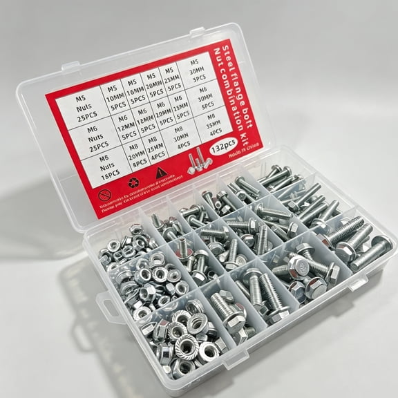 Audessy 132PCS M5 M6 M8 Hex Bolts and Nuts Assortment Kit, Stainless Steel Assorted Metric Screws, Nuts and Flat & Lock Washers for DIY Furniture Electronic Automotive Maintenance