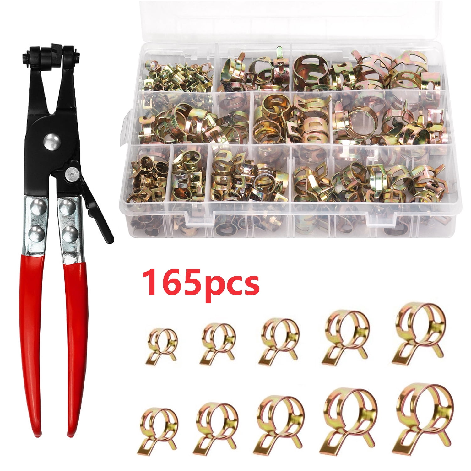 Audessy 165Pcs 6-22mm Spring Band Hose Clamps with Swivel Flat Plier ...