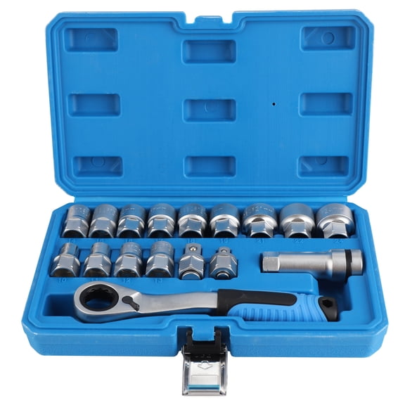 Audessy 17-Piece Pass Through Socket Set with 72-Tooth Ratchet Wrench, Metric Sockets 10mm to 24mm, 1/2" and 3/8" Adapters, Extension Socket