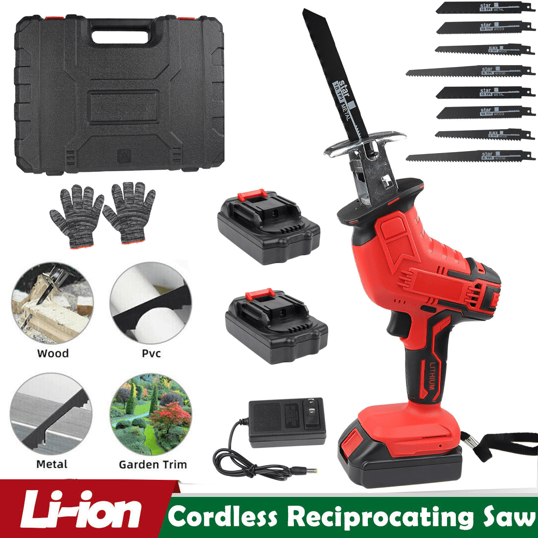 Audessy 24V Cordless Reciprocating Saw Variable Speed with 2 Rechargeable Battery,8 Saw Blade,Wood Blade and LED Light,Electric Hand Saw