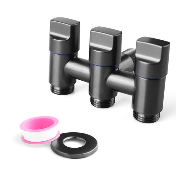 Audessy 3-Way Water Changer Control Valve, Three-Way Water Injection Angle Valve, One Inlet and Three Outlet Angle, for Washing Machines and Toilets (Dark Grey)