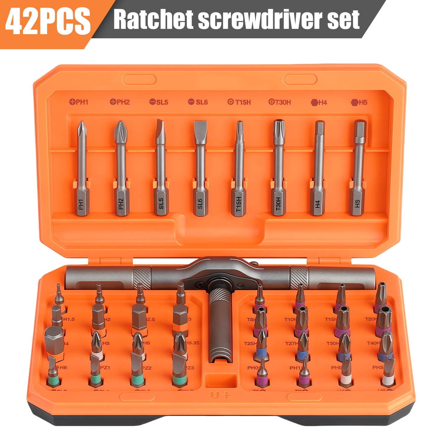 Audessy 42 in 1 Magnetic Screwdriver, Multi Bit Ratcheting Screwdriver Set with Storage Case Repair Tool Kit for Computer, Eyeglass, Bicycles, Watch, Ring Doorbell, Furniture and DIY, Orange