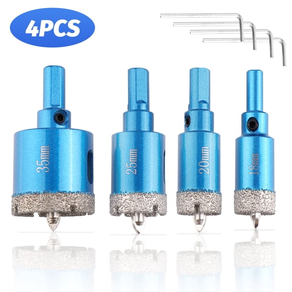 Audessy 4PCS Diamond Hole Saw Bit with Pilot Drill Bit, 18mm 20mm 25mm 35mm Diamond Tip Tile Hole Saw Easy Drilling for Ceramic Tile, Granite, Marble, Stone, Glass