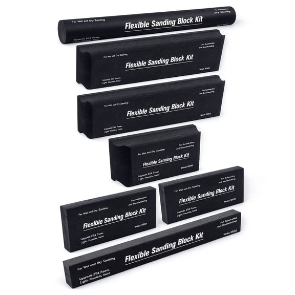 Audessy 7PCS Sanding Block Kit, Auto Body Sanding Tool, Flexible EVA Foam, Wet And Dry Sanding Block Set for Automotive Bodywork, Black