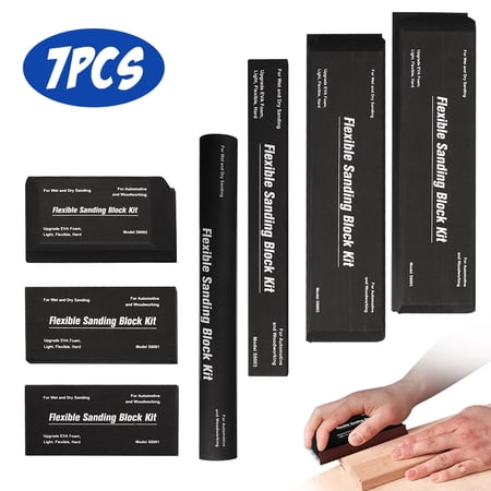 Audessy 7PCS Sanding Block Kit, Auto Body Sanding Tool, Flexible EVA Foam, Wet And Dry Sanding Block Set for Automotive Bodywork, Black