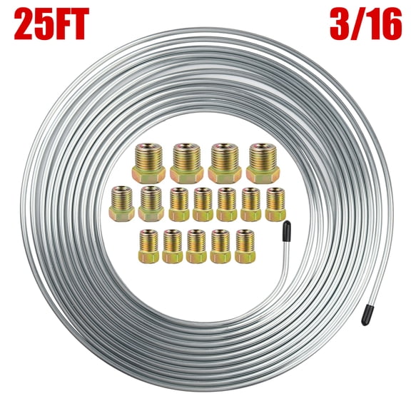 Audessy Brake Line Kit 25 ft 3/16, Zinc Coated Flexible Brake Tubing Roll with Rustproof & Corrosion Protection - Include 16 Inverted Flare Fittings for Car, Truck, Auto Brake System Repair