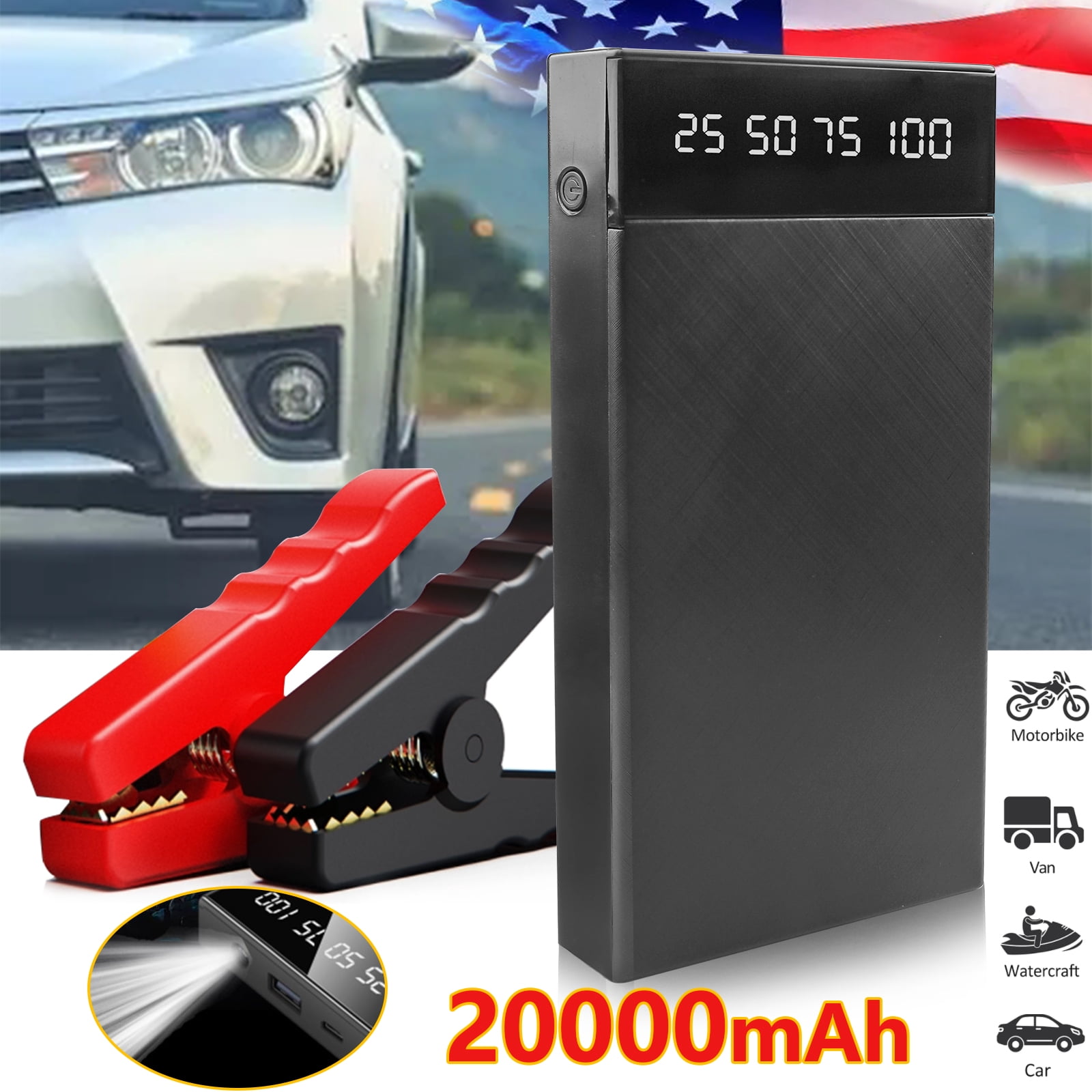 Audessy Car Jump Starter Slim 20000mAh Portable Engine Battery Jumper Charger Power Bank,Black