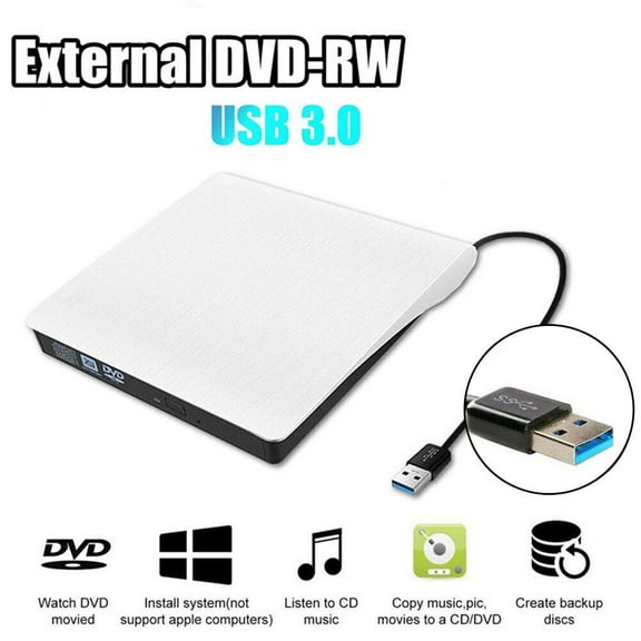 Audessy External CD DVD Drive, USB 3.0 Portable CD DVD Reader Writer Burner Player, Slim Optical Disc Drive For Laptop PC Mac, White