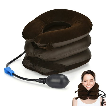 Audessy Neck Stretcher, Cervical Neck Traction Device, Inflatable & Adjustable Neck Braces for Neck Pain and Support, Neck Traction Pillow for Home Use Neck Decompression, Coffee