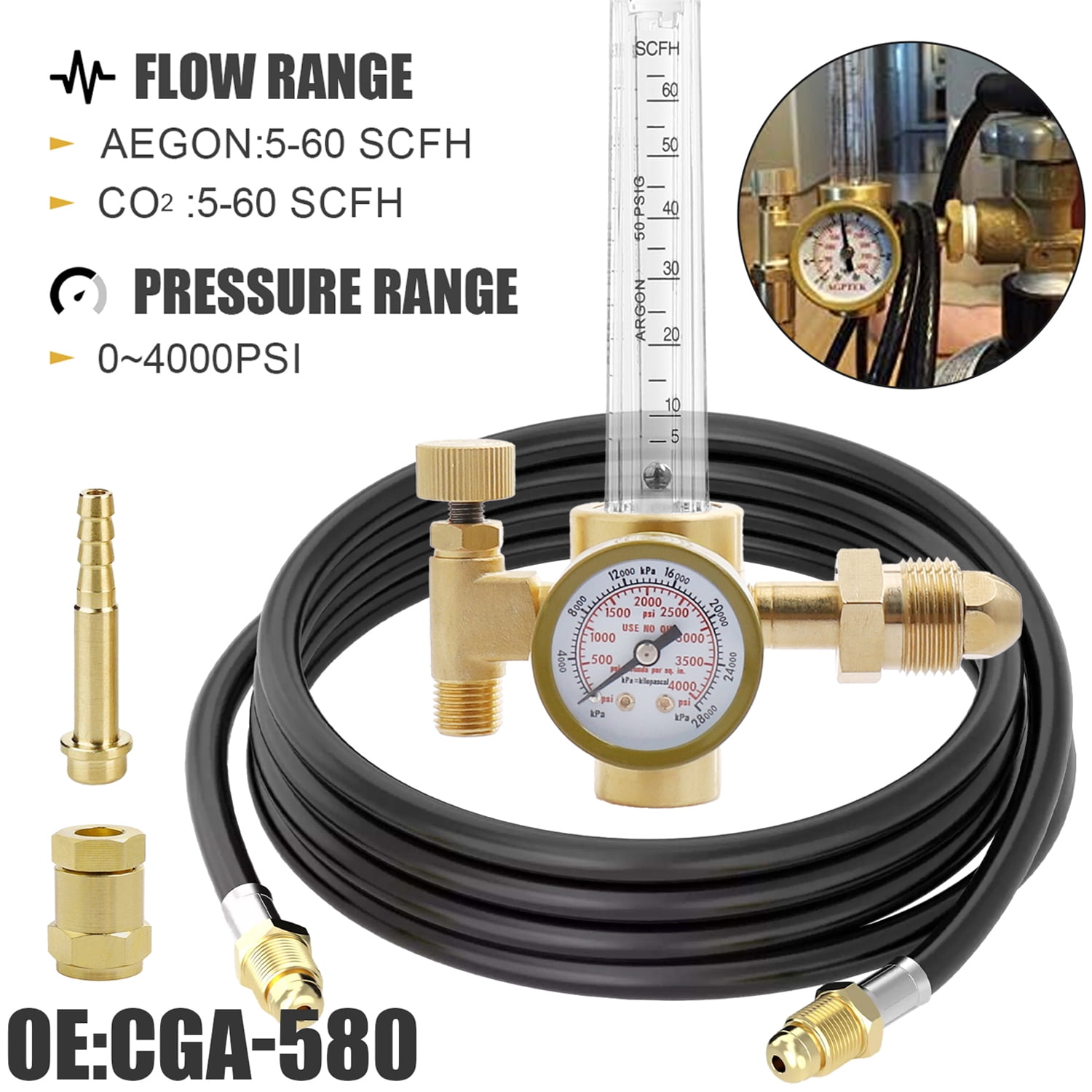 Audessy Welding Gas Regulator Flow Meter with Gas Hose, Leak-Proof Argon CO2 Pressure Gauge with Universal Multi-Interface, Suitable for MIG TIG Welding Machines