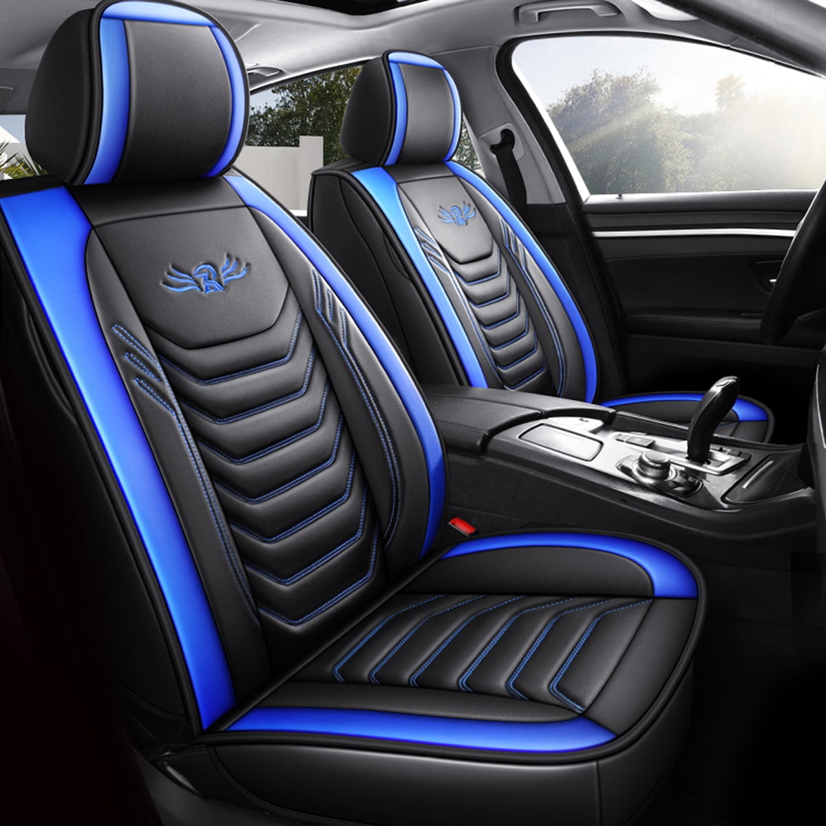 Audew 1 Piece Front Car Seat Cover PU Leather, Breathable and Soft Auto Seat Protector Universal Fit for Sedan SUV Pickup Van, Blue