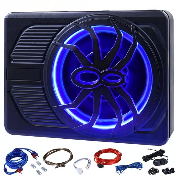 Audew (Andeman) Car Subwoofer amplifier, Ultra-thin10" Large-caliber subwoofer with Blue LED Ambient Light, 800W Stereo Surround Sound built-in amplifier, High/Low Level Input for Car/Truck