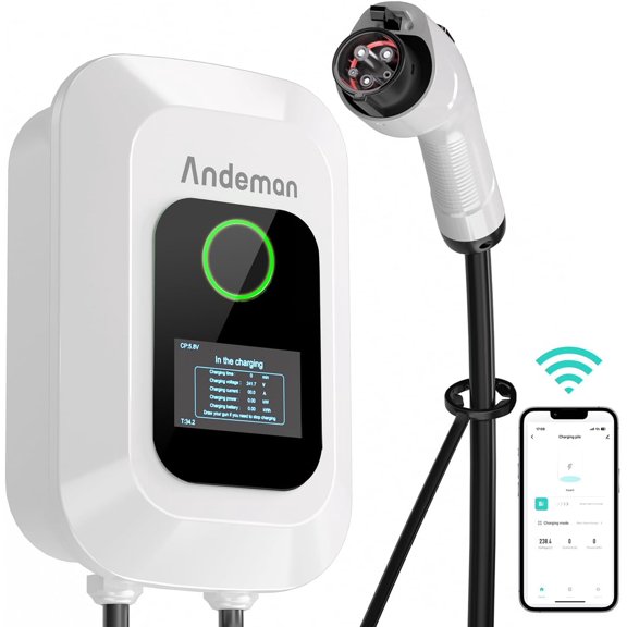 Audew EV Charger Level 2, 50 Amp 12KW 240V Car EV Charging Station, Hardwired ETL Bluetooth Wifi Enabled SAE-J1772 Compatible with All Electric Vehicle, 25FT Cable and RFID Card Home/Outdoor