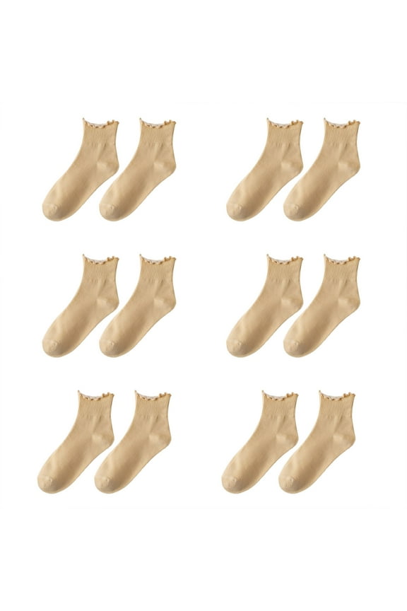 Ankle Socks for Women Womens Socks Ruffle Turn Cuff Casual Ankle Socks Breathable Cool Knit Cotton Lettuce Crew Frilly Sock 6 Pairs No Show Socks Womens Yellow One Size