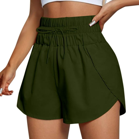 Audhol Athletic Shorts for Women Womens Solid Casual Running Shorts Workout Elastic Waist Athletic Yoga Pants Sports Pants Running Shorts for Women Army Green L
