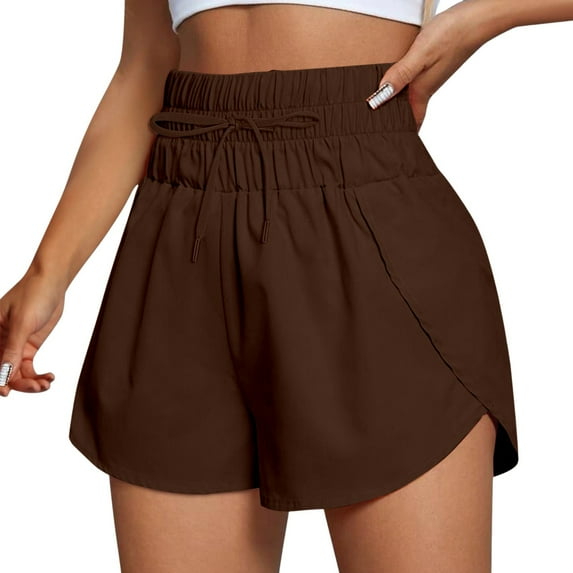 Audhol Athletic Shorts for Women Womens Solid Casual Running Shorts Workout Elastic Waist Athletic Yoga Pants Sports Pants Running Shorts for Women Brown 3XL