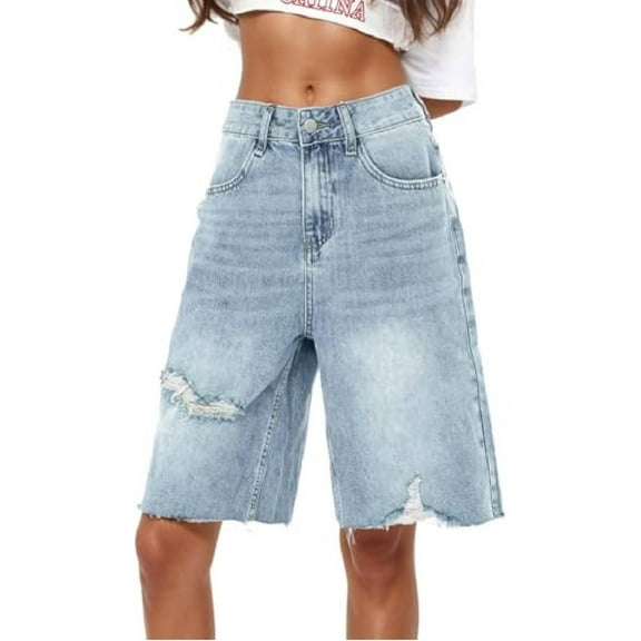 Audhol Baggy Shorts Women, Shorts Women's Jeans Vintage Blue Denim Shorts Baggy Y2K Streetwear Washed Wide Leg Shorts Summer Knee Length Jeans Girls High Waist Jean Shorts Womens Blue XL