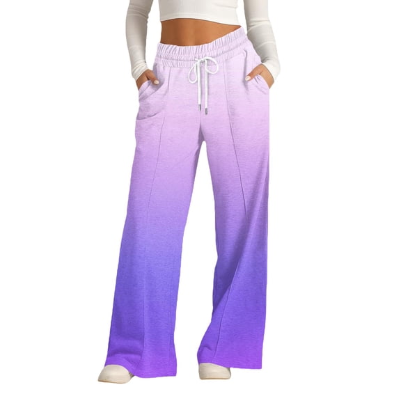 Audhol Baggy Sweatpants Womens Wide Leg Drawstring Elastic Waist Sweatpants Lounge Winter Clothes Joggers Women's Sweatpants Purple L