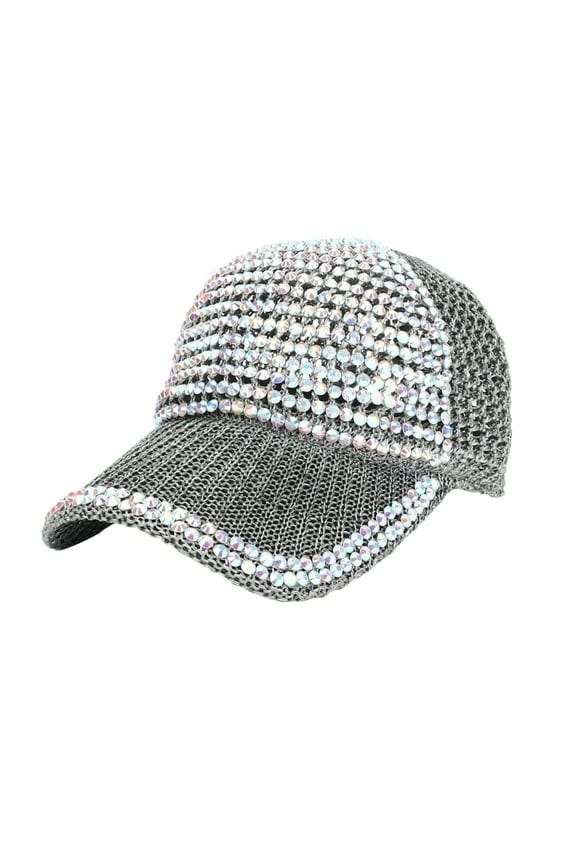 Baseball Cap Women Men Studded Rhinestone Crystals Adjustable Ponytail Mesh Baseball Cap Shiny Bling Casual Sports Cap Breathable Sun Hat Gorras Para Hombres Grey One Size