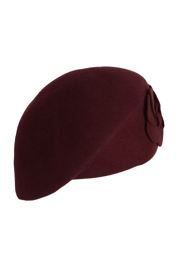 Berets Wool Elegant Women Beret Beanie Warm Pillbox Hat Cap Hat Wine One Size