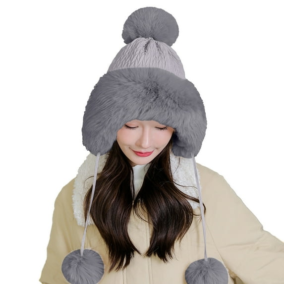 Audhol Bomber Hat Women's Fashion Winter Hat Plush and Thicken Fashion Custom Warm Hats Wool Cap Hat Hunting Hat Grey One Size