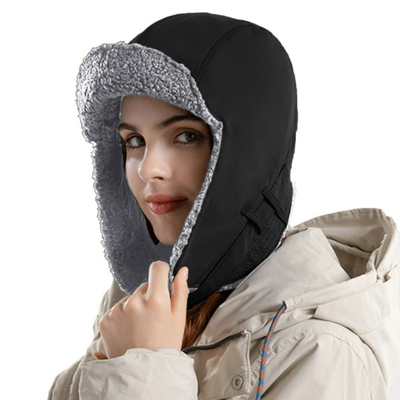 Audhol Bomber Hat Women's Foldable Handmade Ear Protection Warm Wool Cap Cotton Slouchy Hat Knitted Hat Windproof Cold Sweat Hat Hunting Hat Black One Size