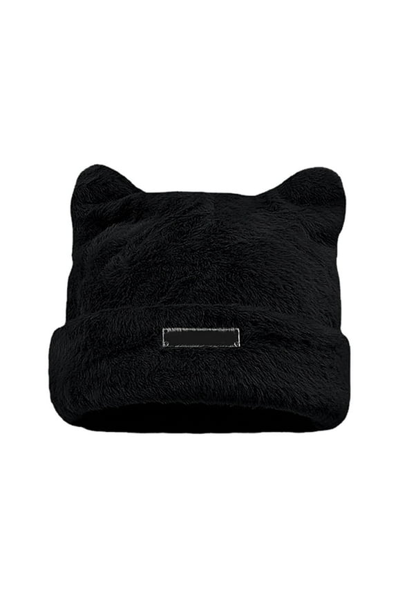 Bomber Hats Cat Wool Cap Crochet Hats For Women Cute Bear Ears Wool Caps Women Winter Slouchy Wool Caps Accessories Soft Stylish Winter Hat Black One Size