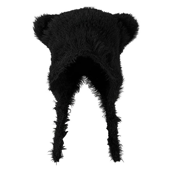 Audhol Bomber Hats Women'S Winter Hat Cute Bear Ear Design Artificial Rabbit Pelt Liner Windproof And Warm Suitable For Autumn And Winter Soft Stylish Winter Hat Black One Size