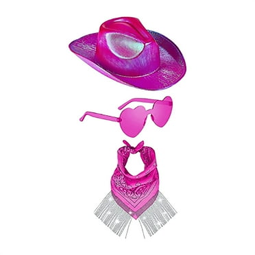 Audhol Bomber Hats Women's Western Cowboy Hat Scarf Eyeglasses Three Piece Set Hat Hot Pink One Size