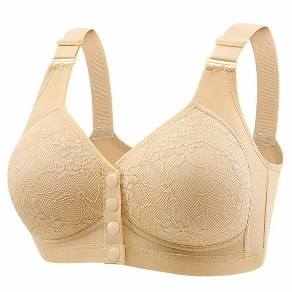 Audhol Bras for Women Front Closure Women's Fixed Cup Front Open Button Bra Beauty Back Anti Sag Non Underwire Underwear Front Closure Bras for Women Beige L