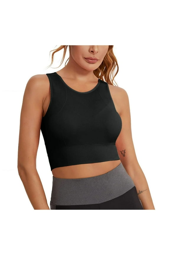 Bras for Women High Neck Sports Bra for Women Longline Full Coverage Sports Bras Medium Impact Padded Workout Crop Tops for Yoga Gym Sports Bras for Women Black XL