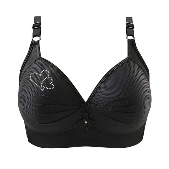 Audhol Bras for Older Women Bras for Women No Underwire Adjustable Bras Full Coverage Support Bralette Plus Size Everyday Bra Rhinestone Bra Black L