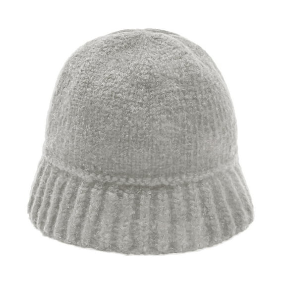 Audhol Bucket Hat Autumn/Winter Solid Color Warm Ear Big Head Waist Water Bucket Knitted Woolen Hat Hat Grey One Size