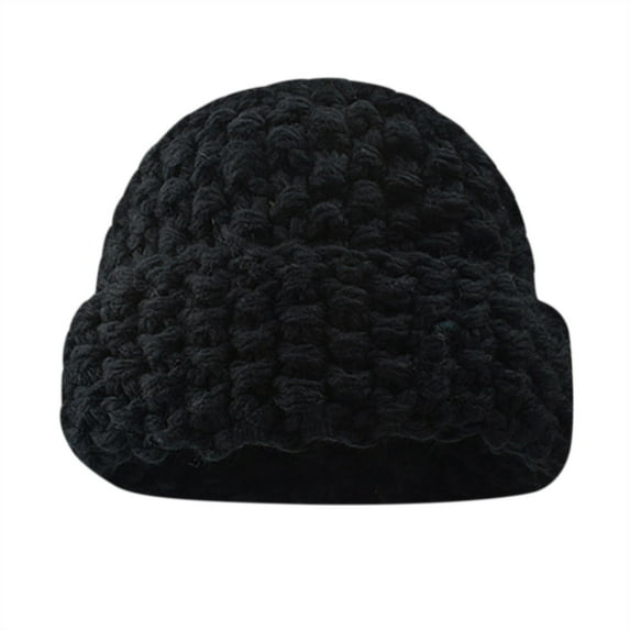 Audhol Bucket Hat Women's Autumn Winter Solid Color Thickened Warm Ear Pineapple Pattern Knitted Hat Hat Black One Size