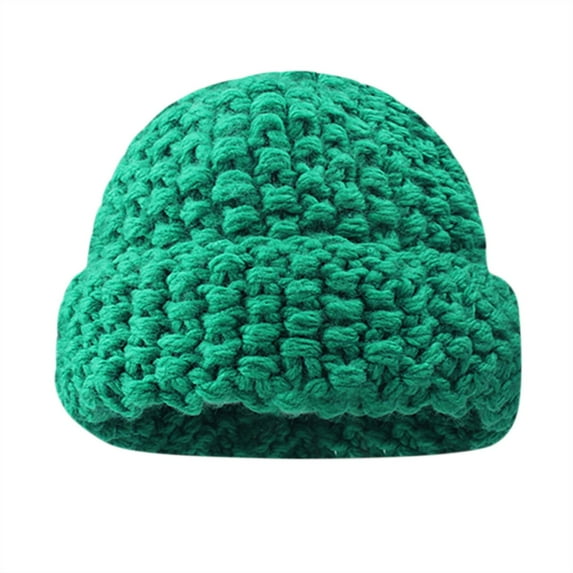 Audhol Bucket Hat Women's Autumn Winter Solid Color Thickened Warm Ear Pineapple Pattern Knitted Hat Hat Green One Size