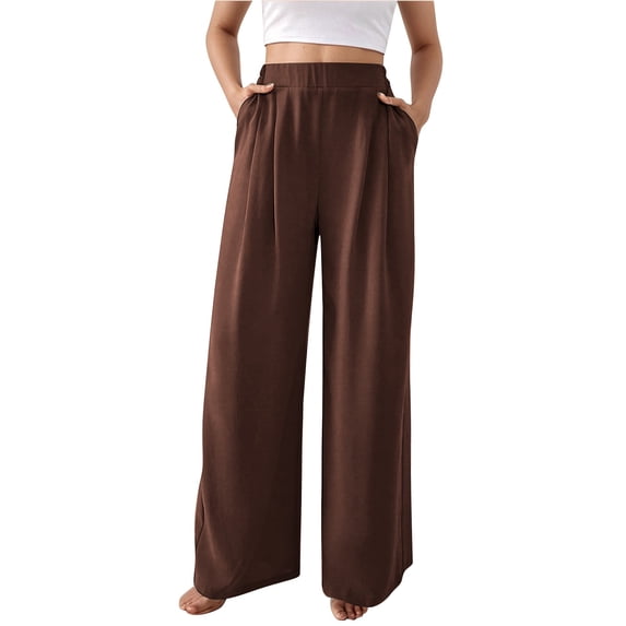 Audhol Business Casual Outfits for Women, Women's Summer Wide Leg Casual Trousers High Waist Summer Trousers Lightweight Casual Suit Trousers Comfortable Business Trouser Work Pants Women Coffee XL