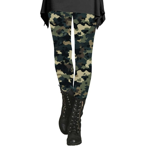 Audhol Camo Leggings Women's Autumn and Winter Camouflage Leggings Artistic Printed Soft Stretchy Pants for Women Yoga Pants Women Black S