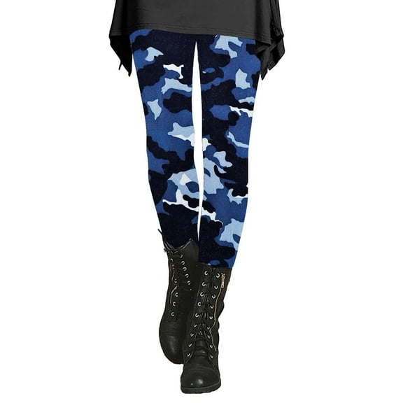 Audhol Camo Leggings for Women Women's Autumn and Winter Camouflage Leggings Artistic Printed Soft Stretchy Pants for Women Camo Pants Women Blue S