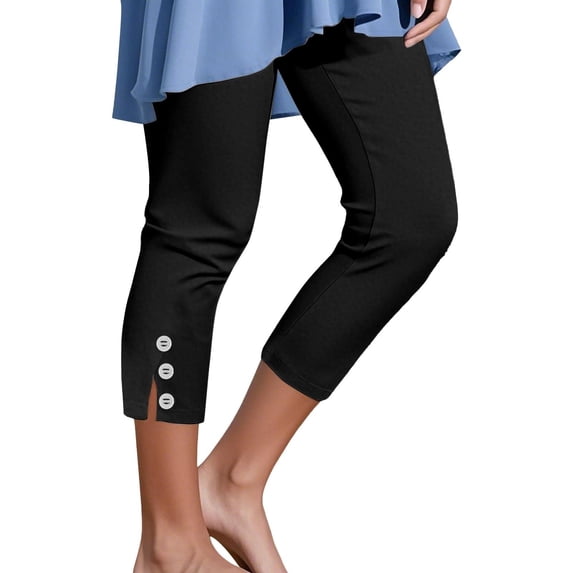 Audhol Capri Leggings for Women, Pants for Women Casual Summer Cropped Pants Plus Size Elastic Waist Comfy Workout Loose Yoga Pants Yoga Pants Black L