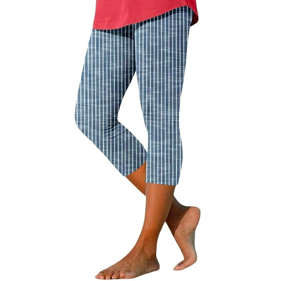 Audhol Capri Leggings for Women, High Waisted Knee Length Striped Printed Sports Leggings for Women's Gym Women's Capri Pants Light Blue M