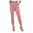 thumbnail image 1 of Audhol Capri Pants for Women, Pants for Women Elastic Waisted Summer Yoga Work Cropped Trousers with Pockets Womens Yoga Pants Pink L, 1 of 7